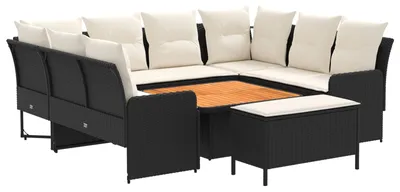 Produktbild von Möbelsets mit Kissen 7 pcs Schwarz und Creme PE-Rattan