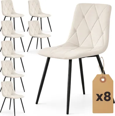 Produktbild von 8er Set Samt-Polsterstühle, gesteppt MILO Beige mit schwarzen Beinen