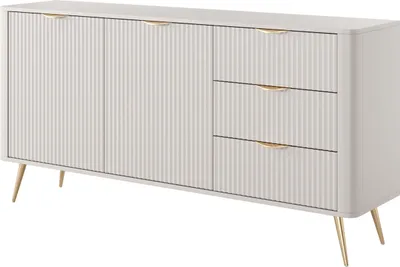 Produktbild von Masseno Kommode LANTANA 163 cm Sideboard mit 3 Schubladen und 2 Türen für Wohnzimmer Schlafzimmer Modern 163x38x81 cm Beige / Beige