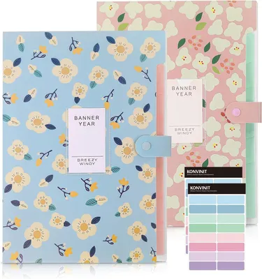 Imagen del producto de Clasificador de documentos A4, con 7 compartimentos, 2 unidades, con etiquetas autoadhesivas, ideal para oficina y escuela