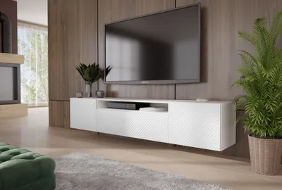 Image de Meuble TV Kaja Meuble TV Meuble TV bas 200 cm Façades fraisées Design moderne Trois portes Salon Montage mural (Couleur : blanc)