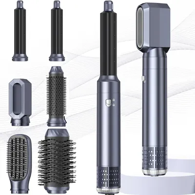 Produktbild von UKLISS 6-in-1-Haarstyler, 1000 W, mit Rundbürste, Luftlockenstab, Glättbürste, Blau