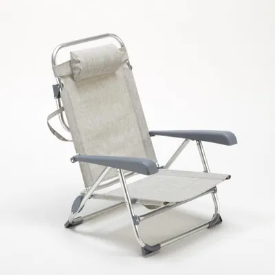 Produktbild von Liegestuhl Strandstuhl Klappbar mit Armlehne aus Aluminium für Strand Gargano - Grau