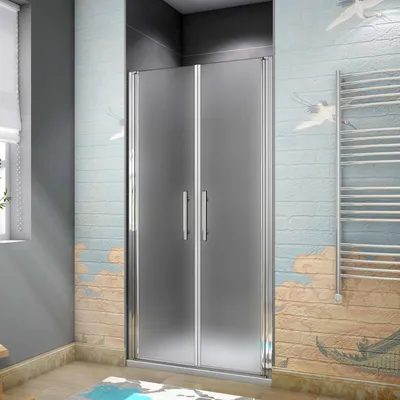 Produktbild von 95x195cm Duschkabine Duschabtrennung Nischentür Dusche Milchglas Pendeltür 6mm ESG glas