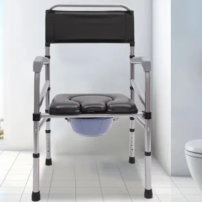 Produktbild von Duschstuhl / Badstuhl - Klappbar - Höhenverstellbar - Aluminiumrahmen - Ohne Polster - Belastbar bis 175 kg - Größe 45×54×93–103 cm - Schwarz