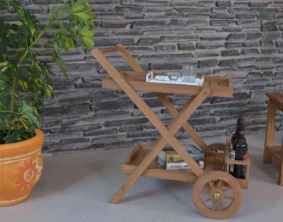 Produktbild von MiaMöbel Servierwagen 83x85x55 cm Gartenmöbel Outdoor Modern Massivholz Teak Honig