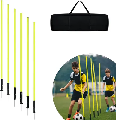 Produktbild von LARS360 150cm slalomové tyče Futbalové výcvikové príslušenstvo 6ks Set prekážkové tyče so zemným hrotom a prepravnou taškou Skákacie agility tyče pre slalomovú futbalovú výcvikovú sadu pre psov