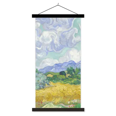 Produktbild von MuchoWow® Textilposter Weizenfeld mit Zypressen - Vincent van Gogh 60x120 cm mit schwarzem Rahmen - Magnete