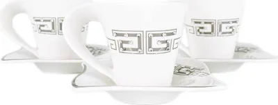 Produktbild von 12 TLG Medusa Espressotassenset mit Silber schliff Mokkatassen Kaffeetassen für 6 Personen 6 Tassen + 6 Untertassen Weiß-Silber Genießen Servieren Kaffee
