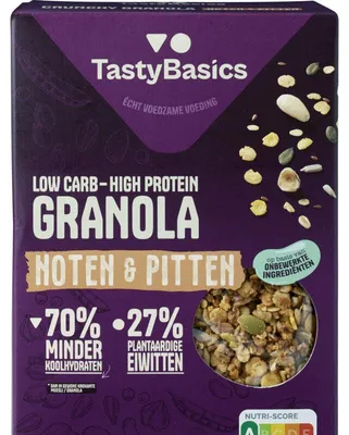 Obrázok produktu pre TastyBasics Low Carb High Protein Granola Nuts 350 g – müsli s vysokým obsahom vlákniny