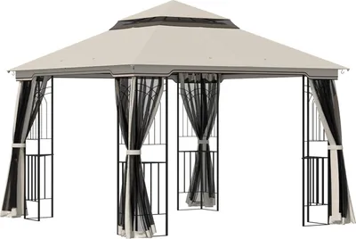 Produktbild von Gartenpavillon Mit Doppeldach Pavillon Gartenzelt Festzelt Partyzelt Mit 4 X Seitenwand Metall+Polyester Beige 2,99 X 2,99 X 2,74 M