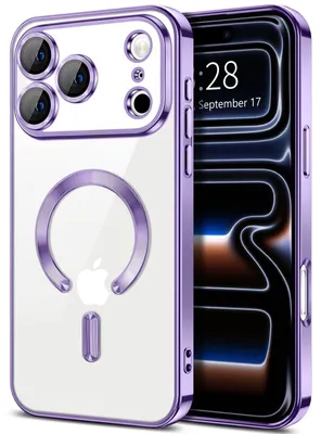 Obrázek produktu pro Měkké průhledné magnetické pouzdro pro iPhone 17 Pro Max, kompatibilní s MagSafe, s ochranou fotoaparátu, galvanicky pokovené TPU Fialový
