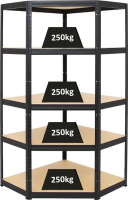 Produktbild von Eckregal Slim Elephant | HxBxT 180x90x45 cm | Fachlast 250kg | Schwarz
