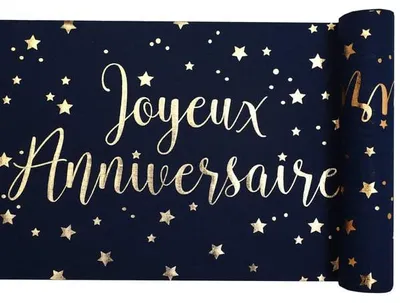 Immagine prodotto di Runner da tavola in cotone "Happy Birthday" blu e oro 28x300 cm - Taglia unica