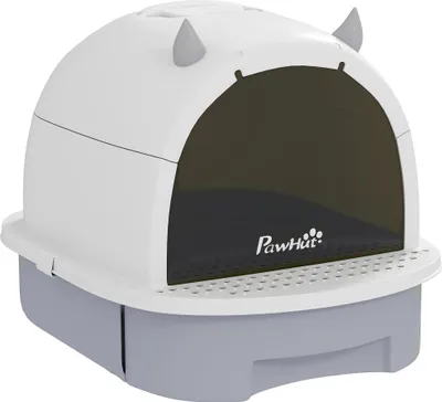 Produktbild von Katzenklo mit Deckel Katzentoilette mit Schaufel Bodenschublade Eingangspedal für Katzen bis 5 kg 40,5x52x39 cm Grau