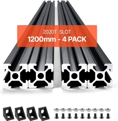 Image de VEVOR Kit de 4 profilés en aluminium 1200 mm Profilé en T 2020 Aluminium, anodisé selon les normes européennes, convient pour imprimante 3D, machine CNC DIY, gravure laser, noir