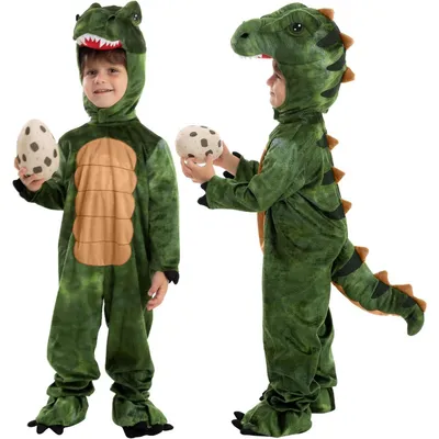 Productafbeelding van T-Rex dinosaurus kostuum voor kinderen, geschikt voor Halloween en feestjes, groen, maat 3-4 jaar