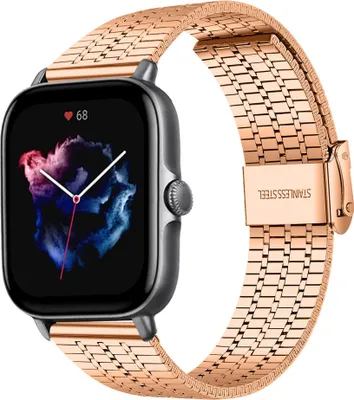 Produktbild von Strap-it Edelstahlarmband - Kompatibel mit Amazfit GTS 3 Armband Ersatzarmband Edelstahl - Verstellbarer Verschluss - Hochwertiges Material - für Smartwatch 20mm Armband Rosa Gold