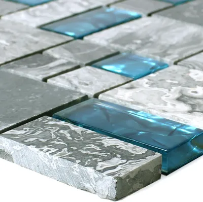 Produktbild von Glasmosaik Natursteinfliesen Sinop Grau Blau 2 Mix
