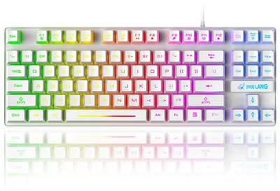Image de Clavier de jeu filaire - Blanc - 87 touches - Sensation mécanique - Rétroéclairage RGB