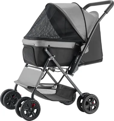 Image de Poussette pour animaux pliable à 4 roues Poussette pour chiens Poignée réversible jusqu'à 44 lb