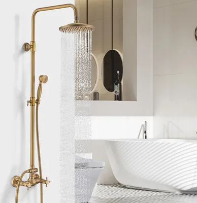 Obrázek produktu pro Homelody Sprchový systém Retro mosazná sprchová baterie Antique Gold Sprcha s dešťovou sprchou Sprchová souprava s 8" dešťovou sprchou Ruční sprchová hlavice - nastavitelná výška 77-129 cm