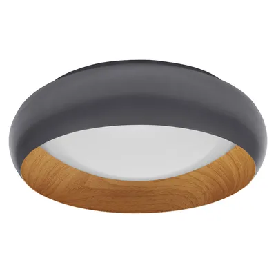 Zdjęcie produktu dla LEDVANCE ORBIS Livia lampa sufitowa LED z metalowym pierścieniem, dekor szary/drewno, 16W, 750lm, 3000K, 300mm, 830 przyjazna ciepła biel, możliwość ściemniania w 3 krokach przez kliknięcie, IP20, śruby/kołki w zestawie