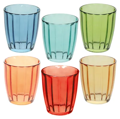 6 Trinkgläser 310 ml, Glas, geometrisch, mehrfarbig