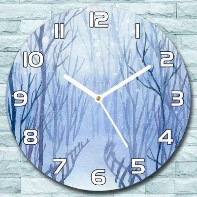 Produktbild von Wanduhr aus Glas Rund fi 30 Winterlandschaft Quarz Deko Wohnzimmer Büro