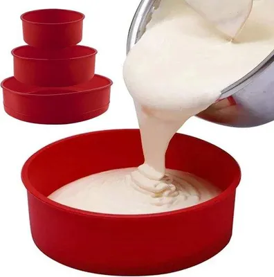 Produktbild von Famanu Silikonbackform Set von 3 runden, 20 cm, antihaftbeschichtet - für Kuchen und Torten
