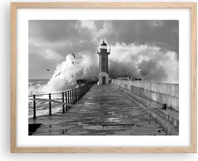 Produktbild von Gerahmtes Poster - Rahmen in heller Eiche - Laterne Meer Portugal - 50x40 cm - Wand Bild - Wanddeko - Wandbilder - Kunstposter - Wandposter - Bilderrahmen - Bilder - Kunstdruck - P2NAA50x40-4913