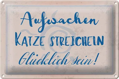 Produktbild von Blechschild Spruch 30x20cm Aufwachen Katze streicheln