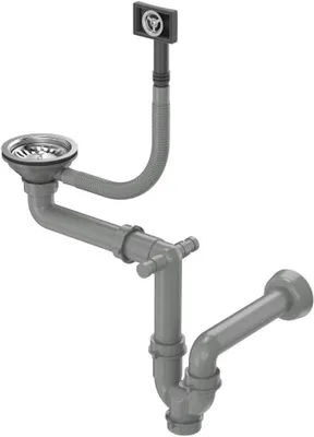 Produktbild von VBChome Ablaufventil 3 1/2″ mit 1-Becken-Siphon Edelstahl manuelles Ablaufventil für Edelstahl/Granit Anschluss für Geschirrspüler und Waschmaschine