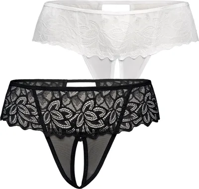 Produktbild von Teyli 2er Pack: Ouvert Tanga aus Mesh mit floraler Spitze Rossu Female 380-2_bl-wh mehrfarbig S/M