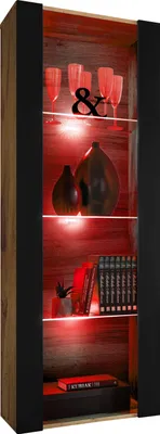 Obrázek produktu pro Komodee | Vitrína Tivoli se 3 Policemi, Korpus Wotan Matný Přední Část Černý Matný, LED RGB