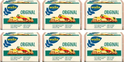 Produktbild von 6x Wasa Original,Cracker mit 100% Roggenmehl,Knusprige Scheiben mit Roggenvollkornmehl,reich an Ballaststoffen,275g + Italian Gourmet Polpa di Pomodoro 400g Dose