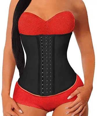 Image de Corset de sport pour femmes - Latex - Corset amincissant à baleines en acier - Affine la taille - Body sculptant - Noir