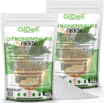Immagine prodotto di Acido citrico 10 kg, prodotto anticalcare, qualità alimentare, E330, vegano, GiDeli