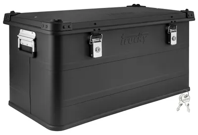 Image de Boîte en aluminium avec couvercle Noir 90 litres Boîte en métal Boîte de transport Boîte de rangement Verrouillable trucky