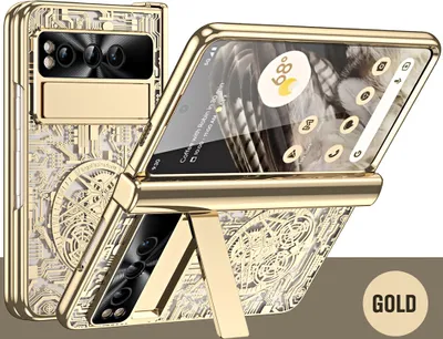 Obrázek produktu pro galvanizovaná pouzdro pro Google Pixel Fold, ochrana pantu, průhledné pouzdro s fólií na displej Zlato