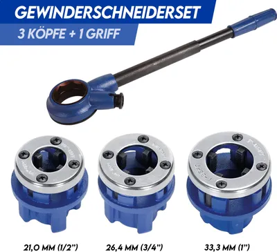 Produktbild von Gewindeschneider Set 6 Teilig Rohrschneider Schneidkluppen Schneidkopf 3/4" 1/2" 1" Neu