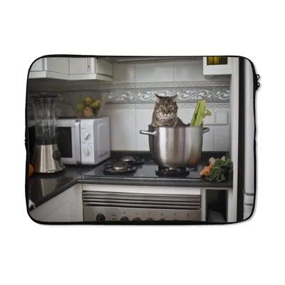 Produktbild von MuchoWow® Laptop Hülle 14 ZollKatze - Pfanne - Küche Laptoptasche - Laptoptasche - Stoßsicher - Schutzhaube