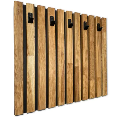 Produktbild von Kleiderhaken Holz Eiche Schwarz – Wandgarderobe Paneel 60x60 cm, Garderobenhaken, Flurgarderobe, Wandhaken, Garderobe Flur, Garderobe Holz