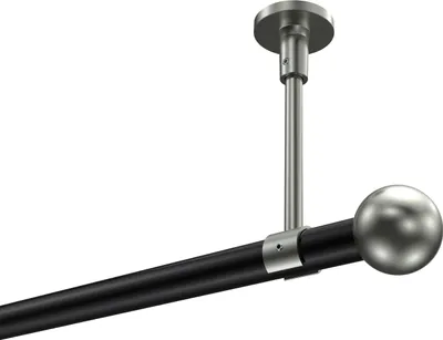 Produktbild von Interdeco Gardinenstange / Vorhangstange Schwarz / Edelstahl-Optik, Typ Sonette Luino (Kugel) ohne Ringe, Deckenmontage, 20 mm Ø 1-läufig, 400 cm