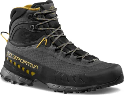 Schwarze Wanderschuhe "TXS GTX" von La Sportiva mit gelben Akzenten und robuster Sohle.