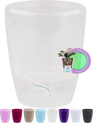 Obrázok produktu pre Kvetináč na orchideu 12 cm - knôtový systém s indikátorom hladiny vody - 1 kus - Transparentný