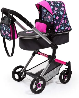 Imagen del producto de Cochecito de bebé Kombi Puppenwagen Neo Vario con cambiador y cesta de compra, convertible en cochecito deportivo, con altura ajustable, color rosa y con motivos de hadas, 52 cm