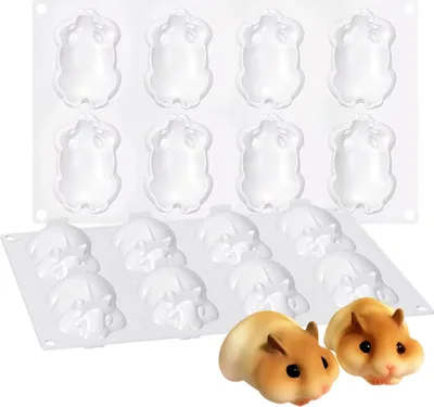 Obrázek produktu pro Silikonová forma s 8 důlky ve tvaru krys, myší a dortů – roztomilá forma na dorty, želé a čokoládu