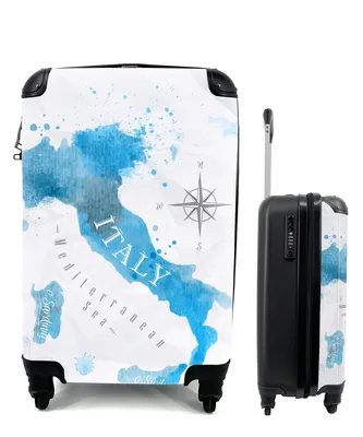 Produktbild von MuchoWow® Koffer Handgepäck Trolley Rollkoffer Kleine Reisekoffer mit 4 Rollen - Weltkarte - Blau - Italien - Cabin Size < 55x40x23 cm & 55x40x20 cm - Fotokoffer - Kabinenkoffer - Boardgepäck - Reise-Box - Reisekoffer - Reisegepäck - Koffer mit Bild - Trolley für Kinder