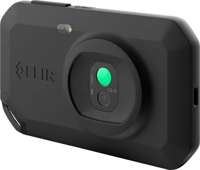 Image de Caméra thermique FLIR C3-X, noire, batterie 1800 mAh à oxyde de vanadium, matrice de plan focal non refroidie, écran intégré LCD 128 x 96 pixels, résolution 640 x 480 pixels.